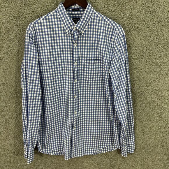J. Crew mens shirt Large blue plaid button down flex washed long sleeve classic‎ - Picture 1 of 6